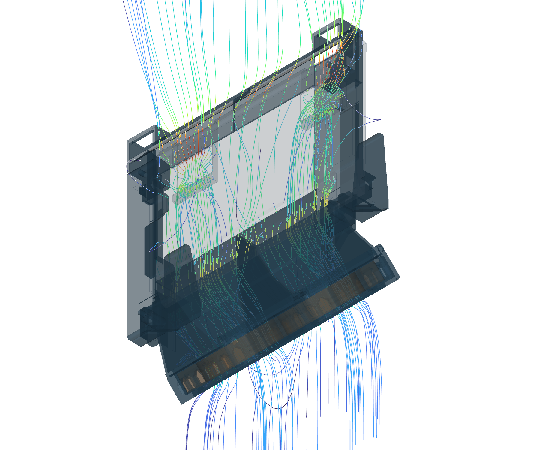 Streamlines through the installed Revision F mount and laptop surrogate