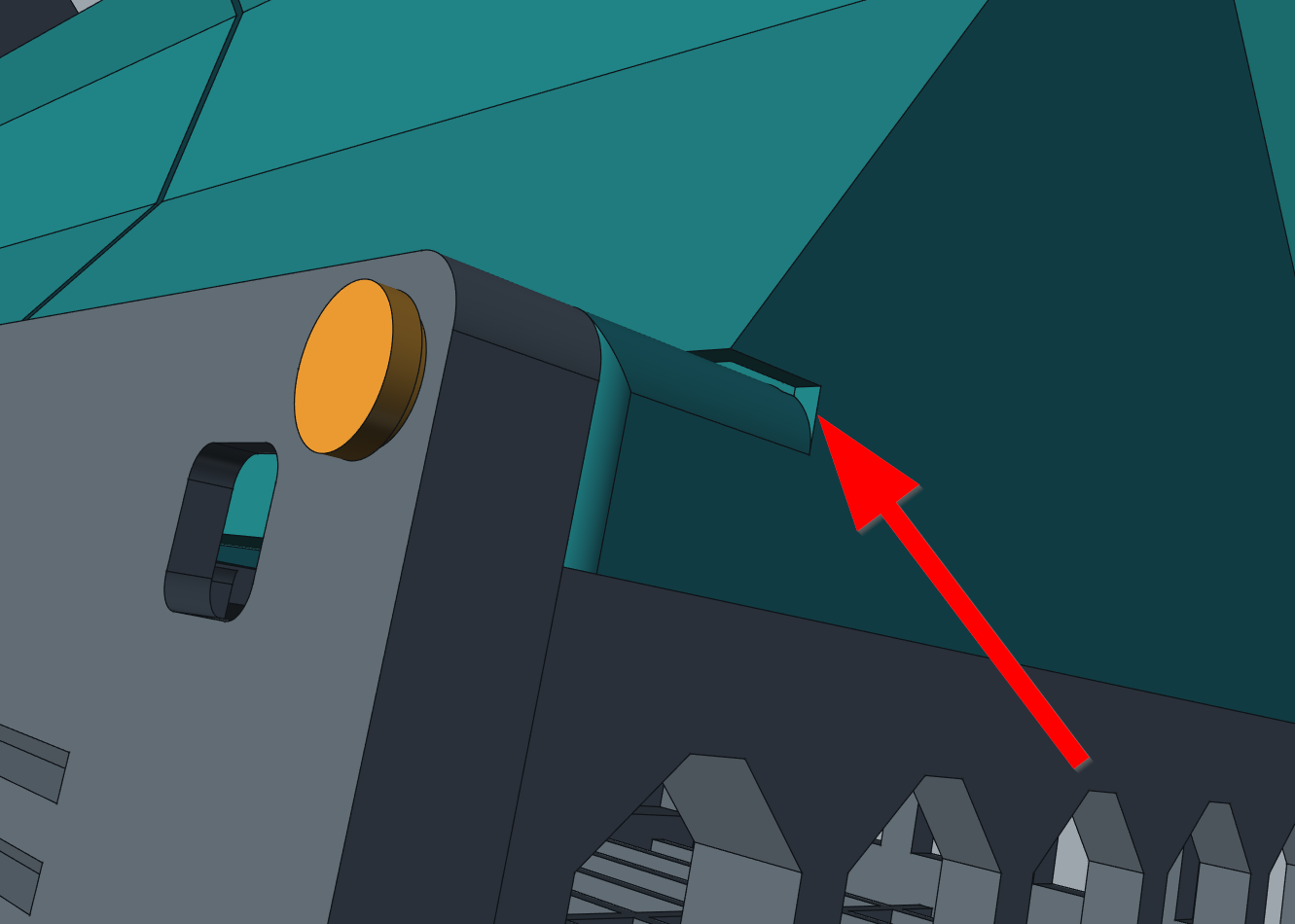 Before: marked protruding fin behind the cover