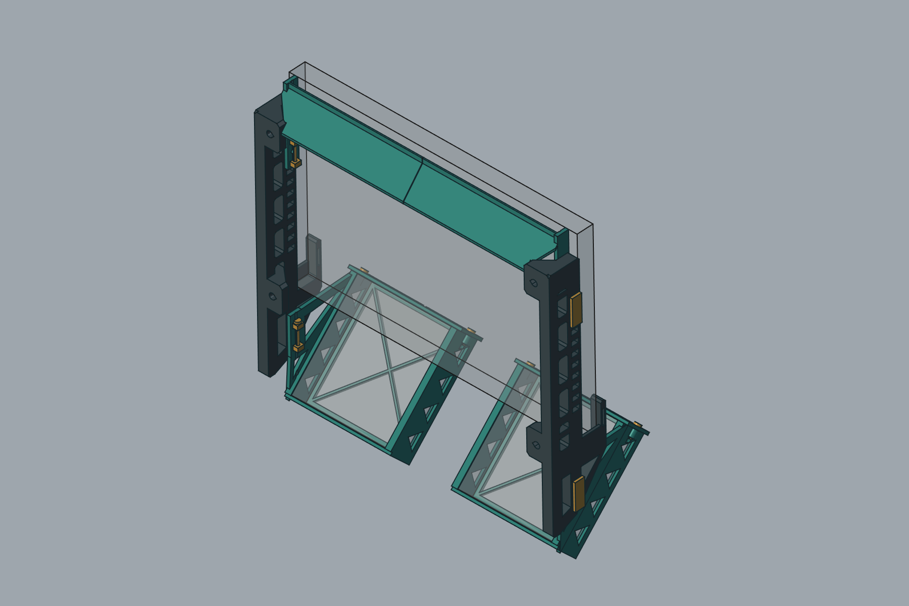 Minimalist laptop wall mount CAD with laptop and fan envelopes