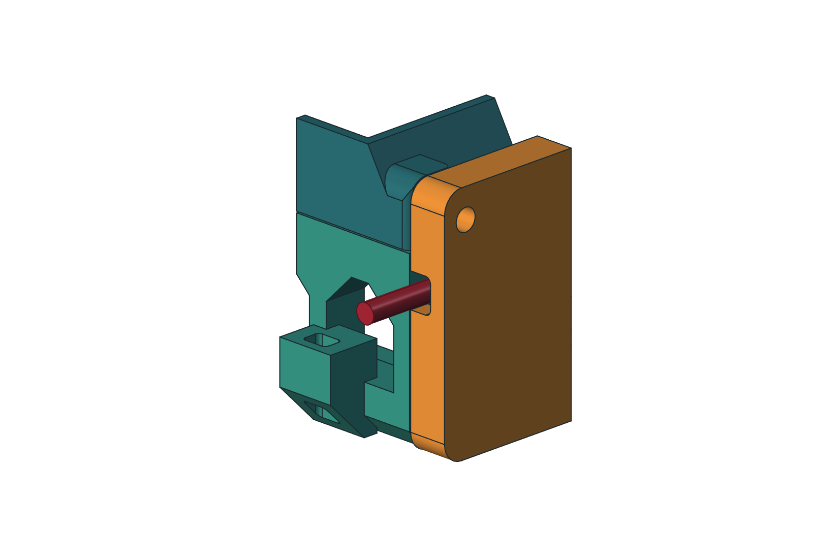 Native cutaway of the assembled tray and cover enclosing a red cable in the side passage