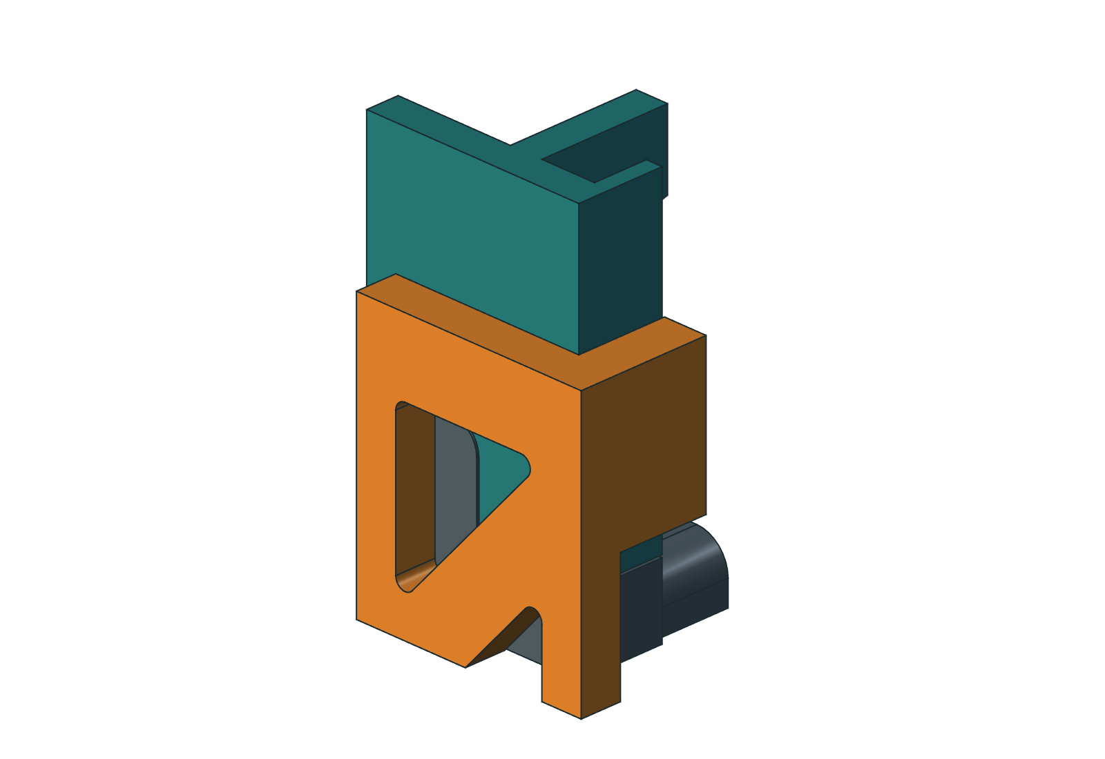 Cropped native view of the orange side-bar stop overlapping the teal upper rail