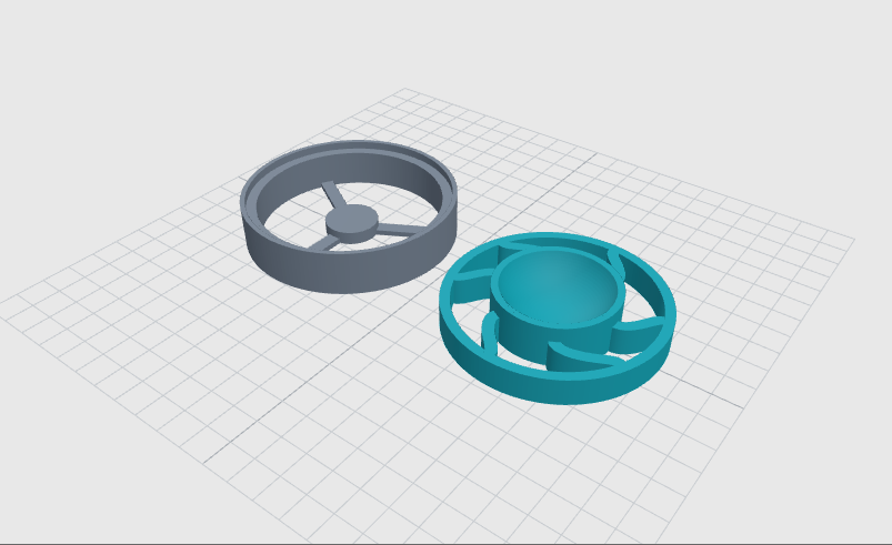 Actual CAD render of the gray base and teal cradle side by side in their flat printing orientations