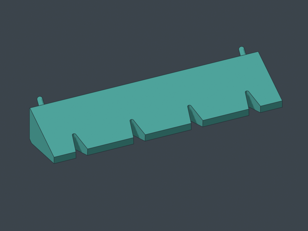 20 degree V slots with tangent R1.55 rounded backs: small stems sit deeper; larger stems sit farther forward. No handle recesses.