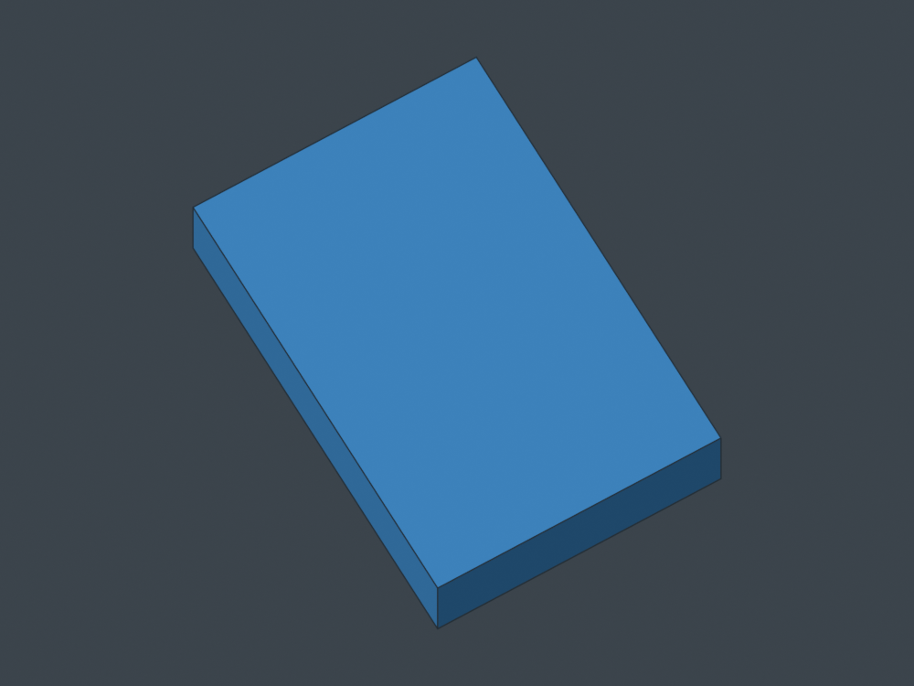 Print two identical plugs first, lying on this broad face. Each is 10x2.95x14.8 mm.