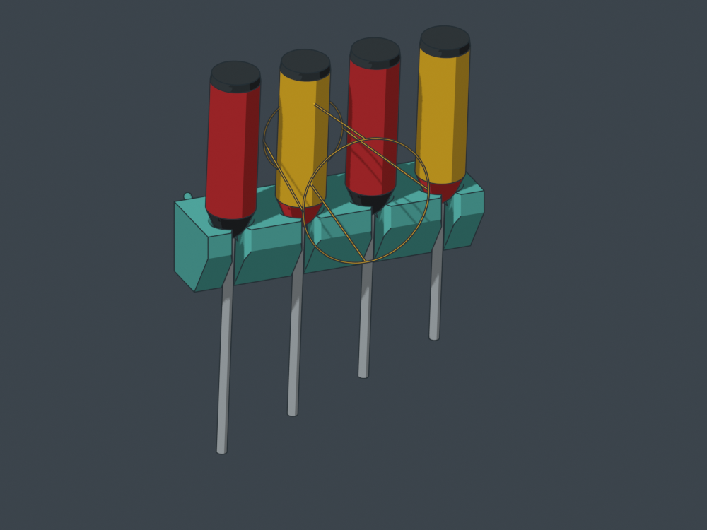 Gold wire approach cone around one screwdriver, with its neighbors present