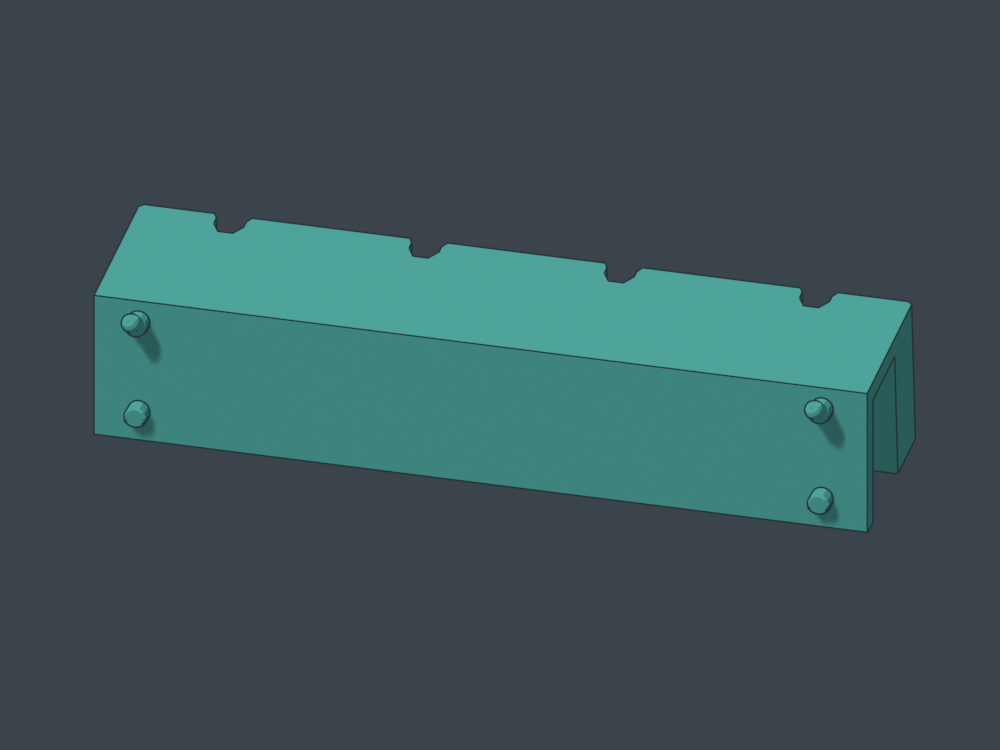 Rear face of MH04 with two hooked pegs and two lower locators in the outer cells